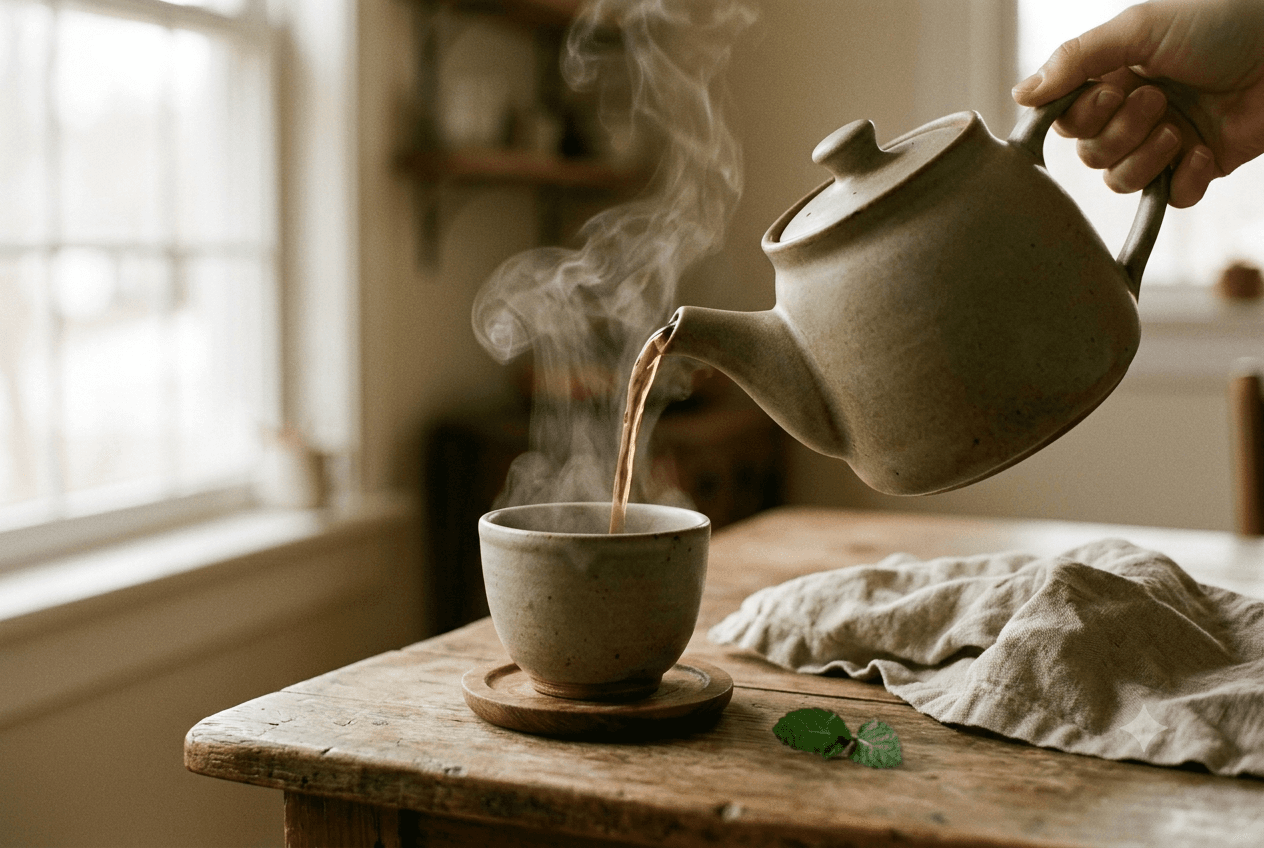 Hand pouring herbal tea
